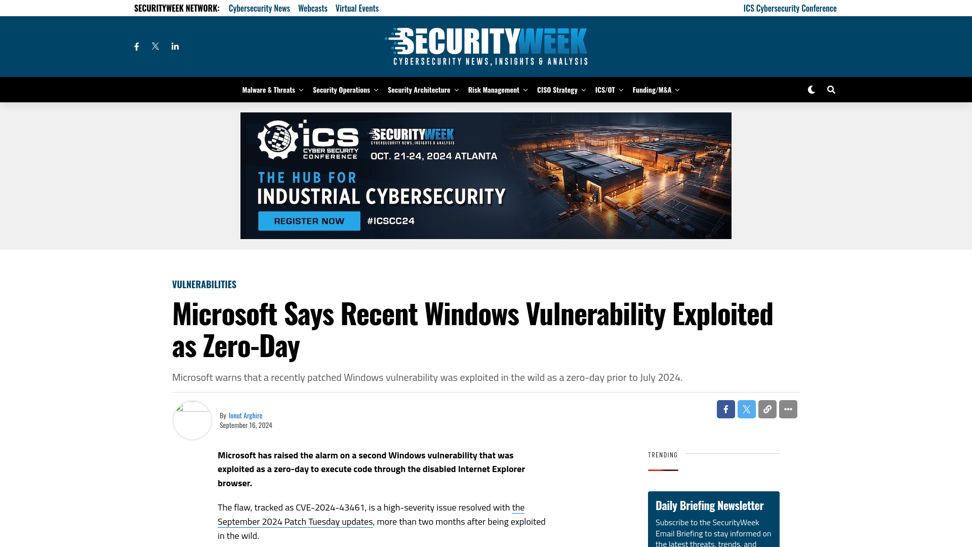 Microsoft Says Recent Windows Vulnerability Exploited as Zero-Day - SecurityWeek