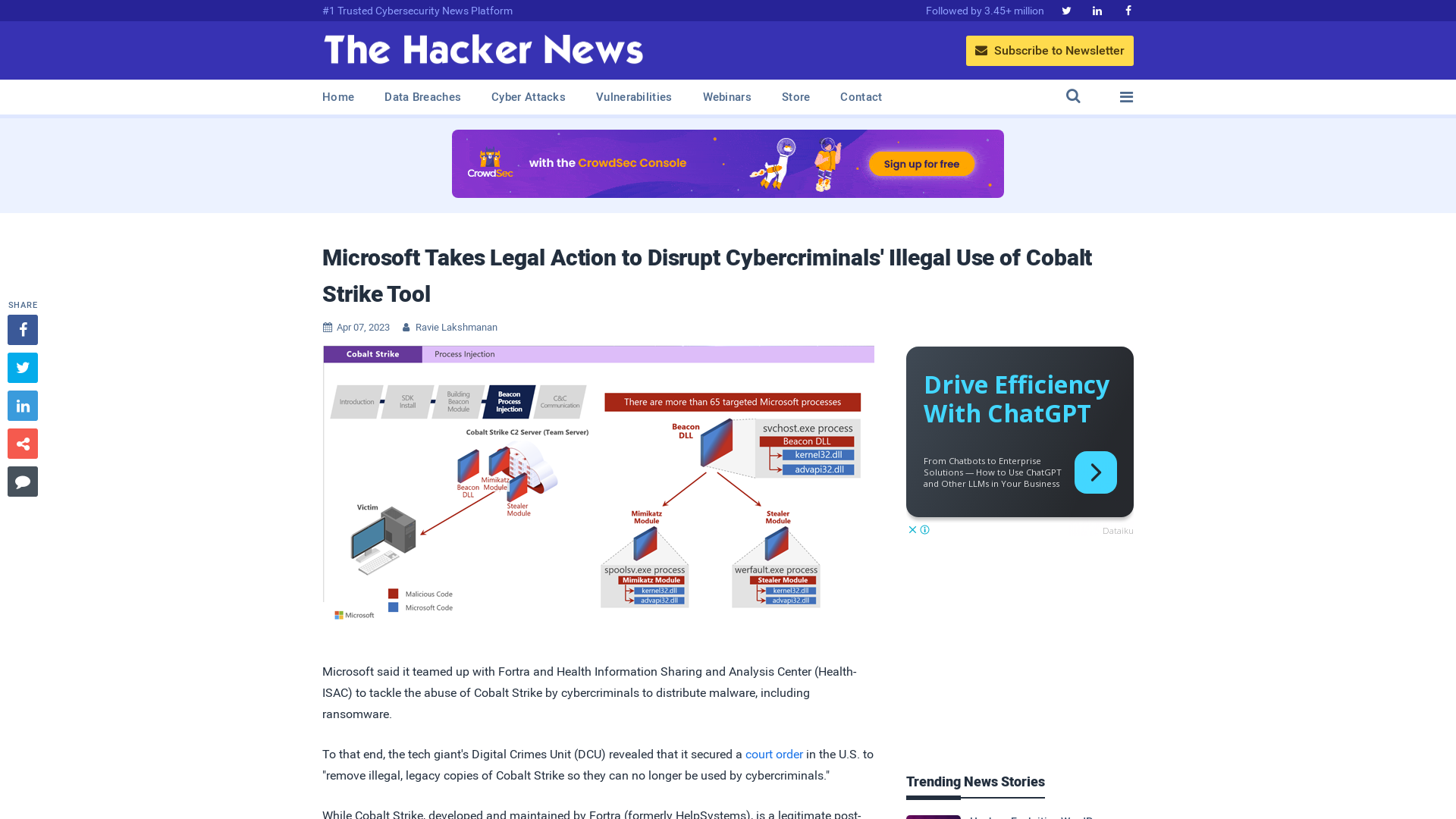 Microsoft Takes Legal Action to Disrupt Cybercriminals' Illegal Use of Cobalt Strike Tool