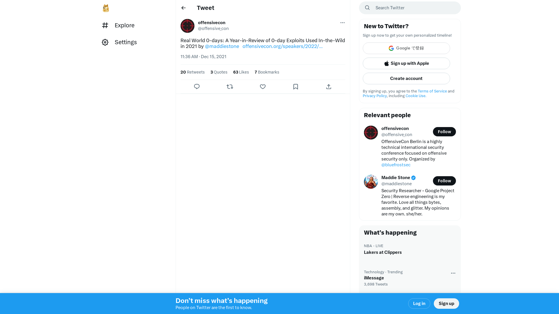 offensivecon on Twitter: "Real World 0-days: A Year-in-Review of 0-day Exploits Used In-the-Wild in 2021 by @maddiestone https://t.co/5tra7VhbZa" / Twitter