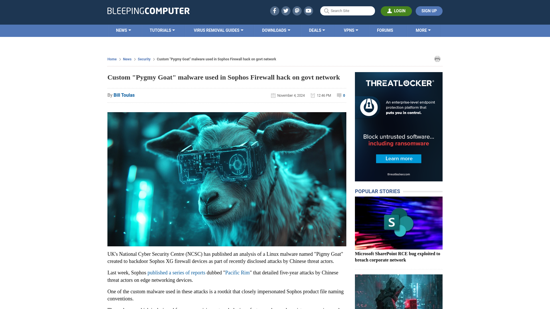 Custom "Pygmy Goat" malware used in Sophos Firewall hack on govt network