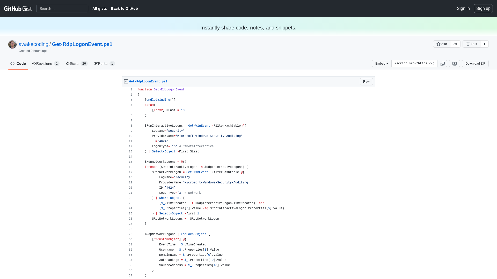 Get-RdpLogonEvent.ps1 · GitHub