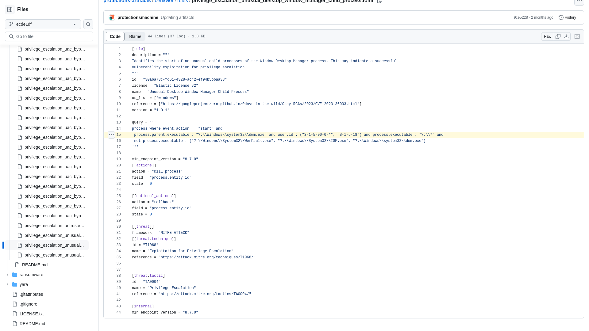 protections-artifacts/behavior/rules/privilege_escalation_unusual_desktop_window_manager_child_process.toml at ecde1dfa1aaeb6ace99e758c2ba7d2e499f93515 · elastic/protections-artifacts · GitHub
