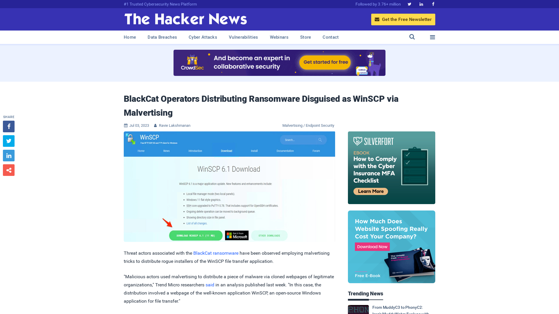 BlackCat Operators Distributing Ransomware Disguised as WinSCP via Malvertising