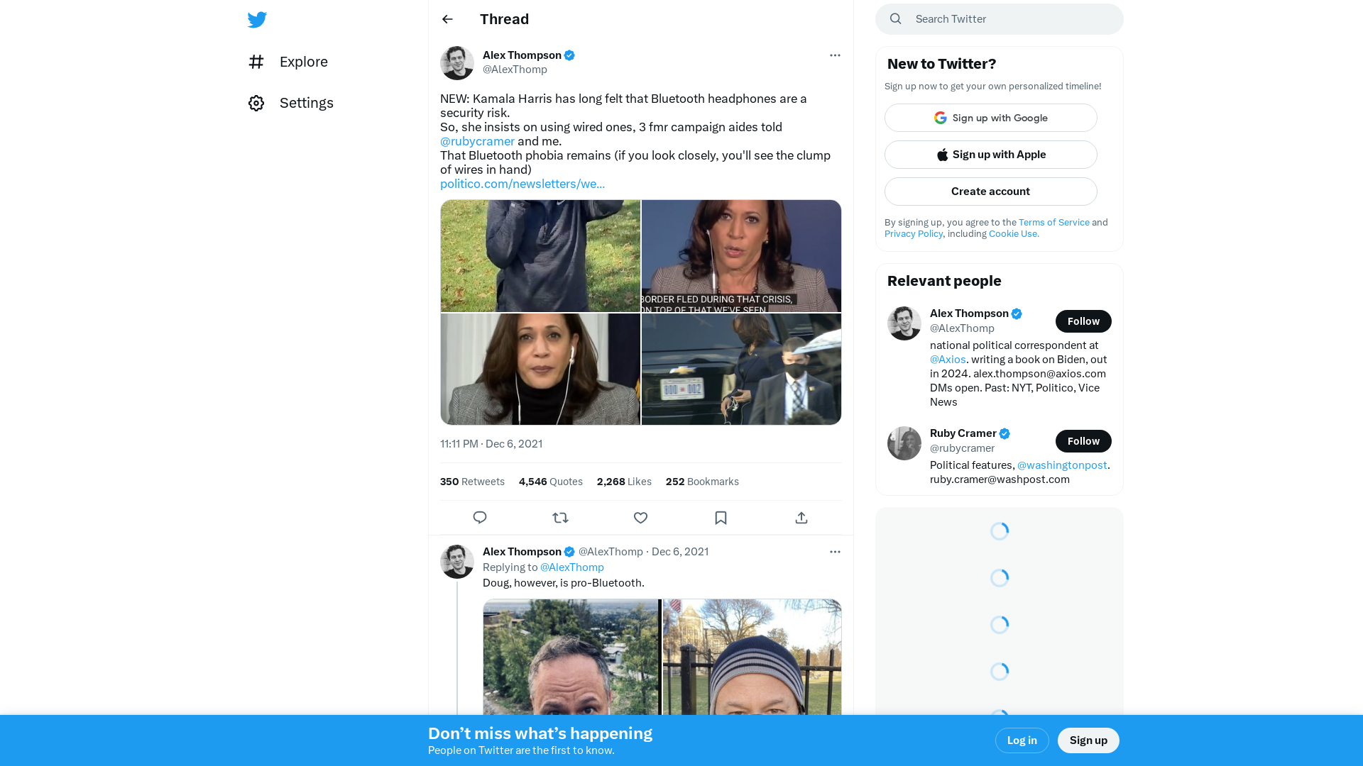 Alex Thompson on Twitter: "NEW: Kamala Harris has long felt that Bluetooth headphones are a security risk. So, she insists on using wired ones, 3 fmr campaign aides told @rubycramer and me. That Bluetooth phobia remains (if you look closely, you'll see the clump of wires in hand) https://t.co/9poyMTQrU2 https://t.co/HtscTWm1sF" / Twitter