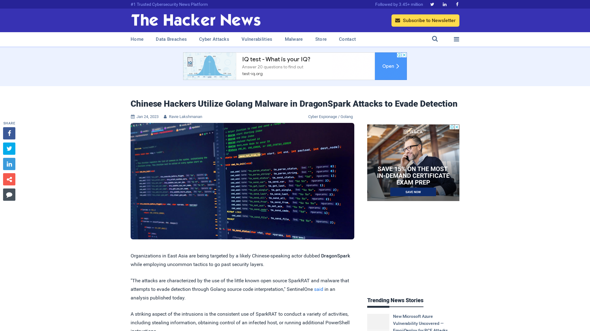 Chinese Hackers Utilize Golang Malware in DragonSpark Attacks to Evade Detection