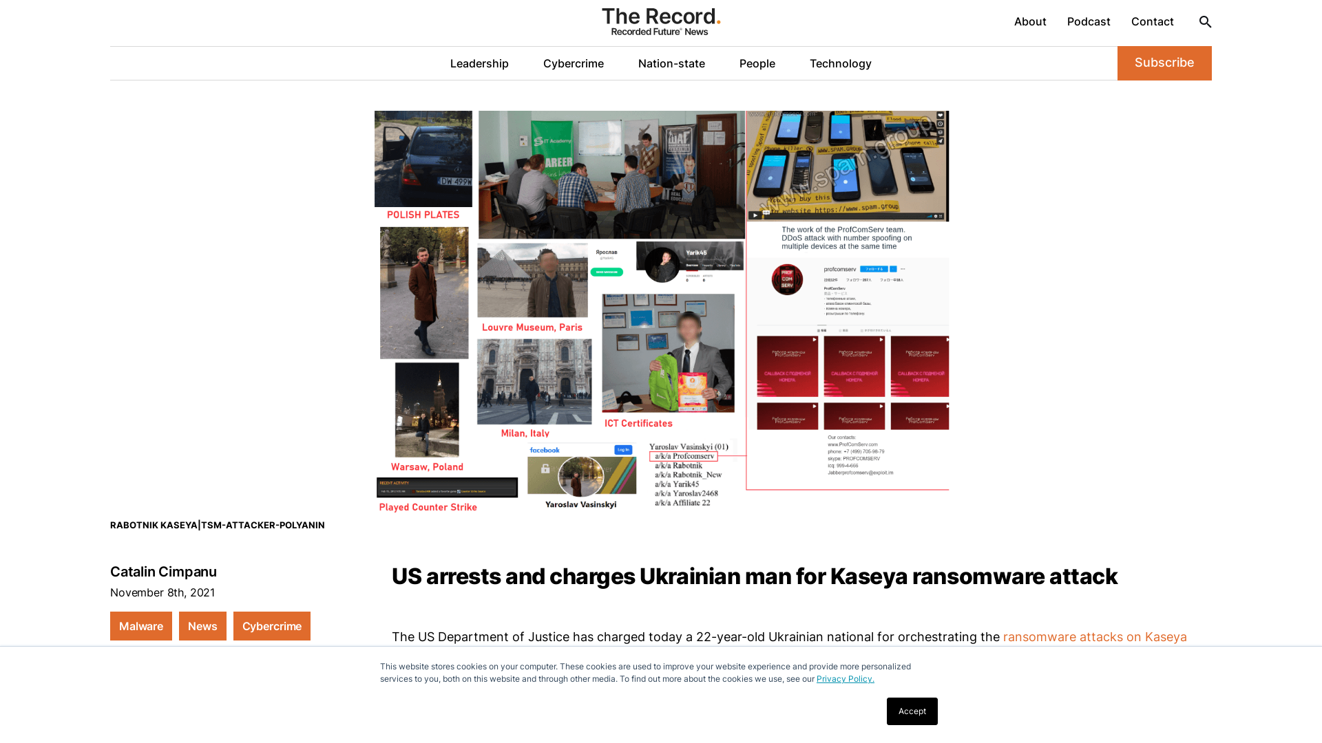 US arrests and charges Ukrainian man for Kaseya ransomware attack