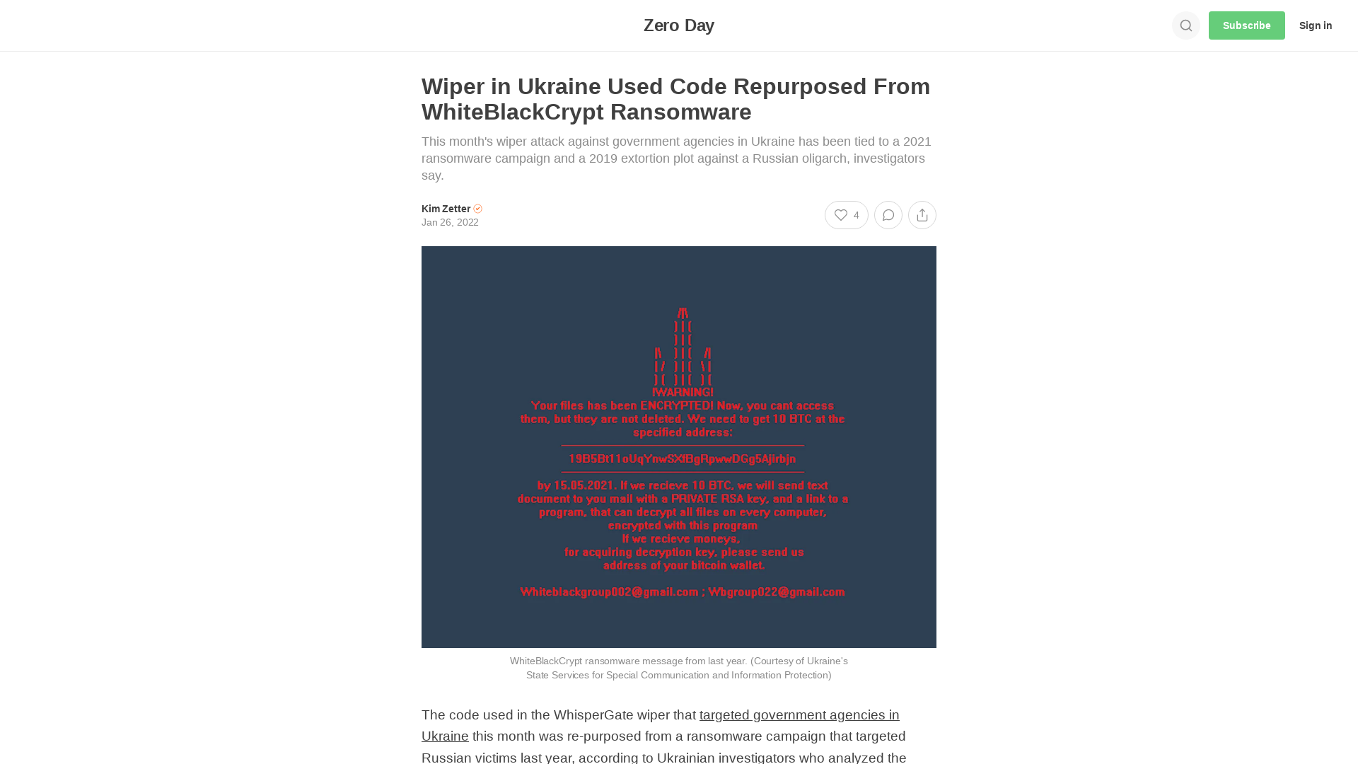 Wiper in Ukraine Used Code Repurposed From WhiteBlackCrypt Ransomware