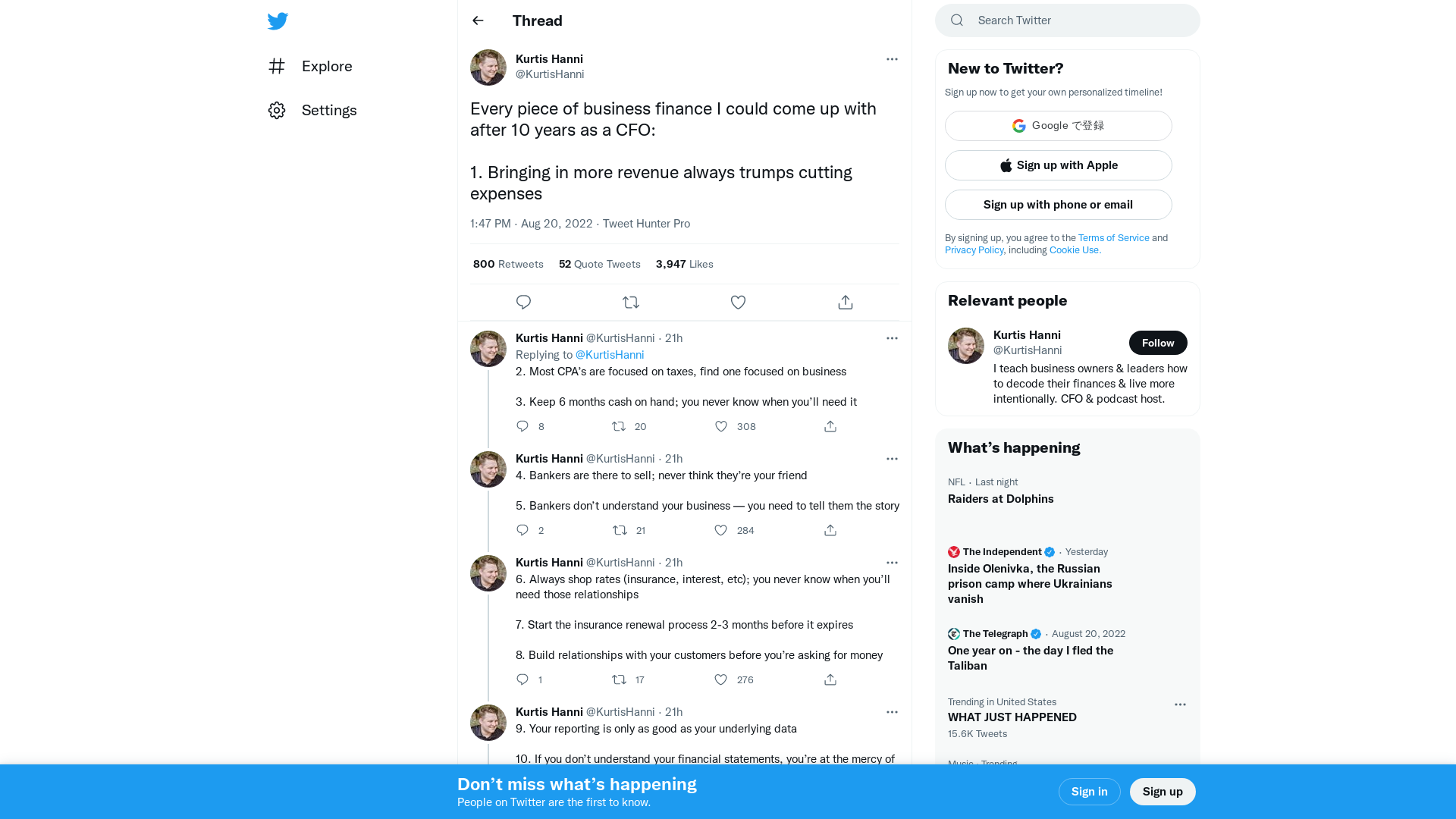 Kurtis Hanni on Twitter: "Every piece of business finance I could come up with after 10 years as a CFO: 1. Bringing in more revenue always trumps cutting expenses" / Twitter