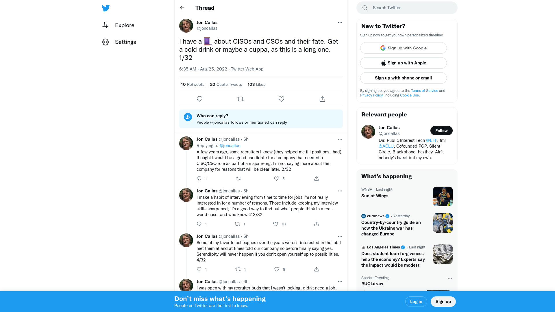 Jon Callas on Twitter: "I have a 🧵 about CISOs and CSOs and their fate. Get a cold drink or maybe a cuppa, as this is a long one. 1/32" / Twitter