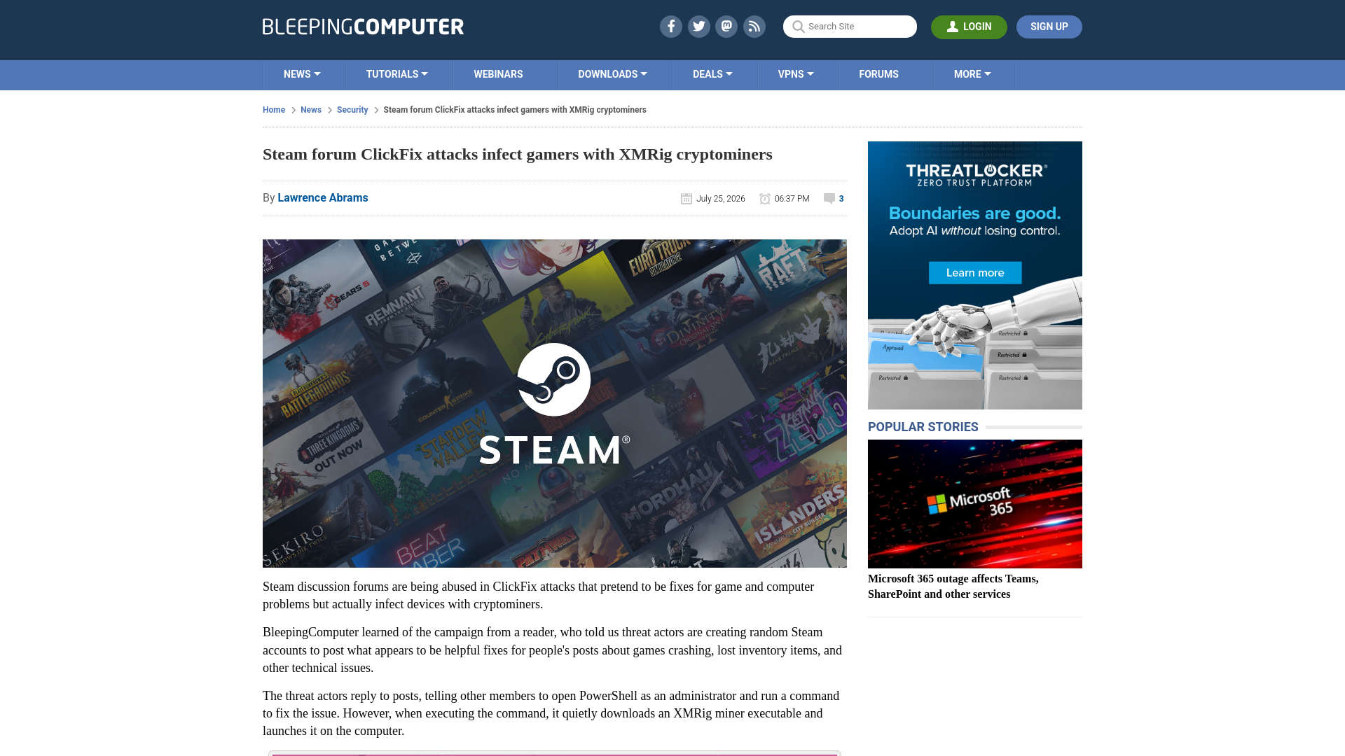 Steam forum ClickFix attacks infect gamers with XMRig cryptominers
