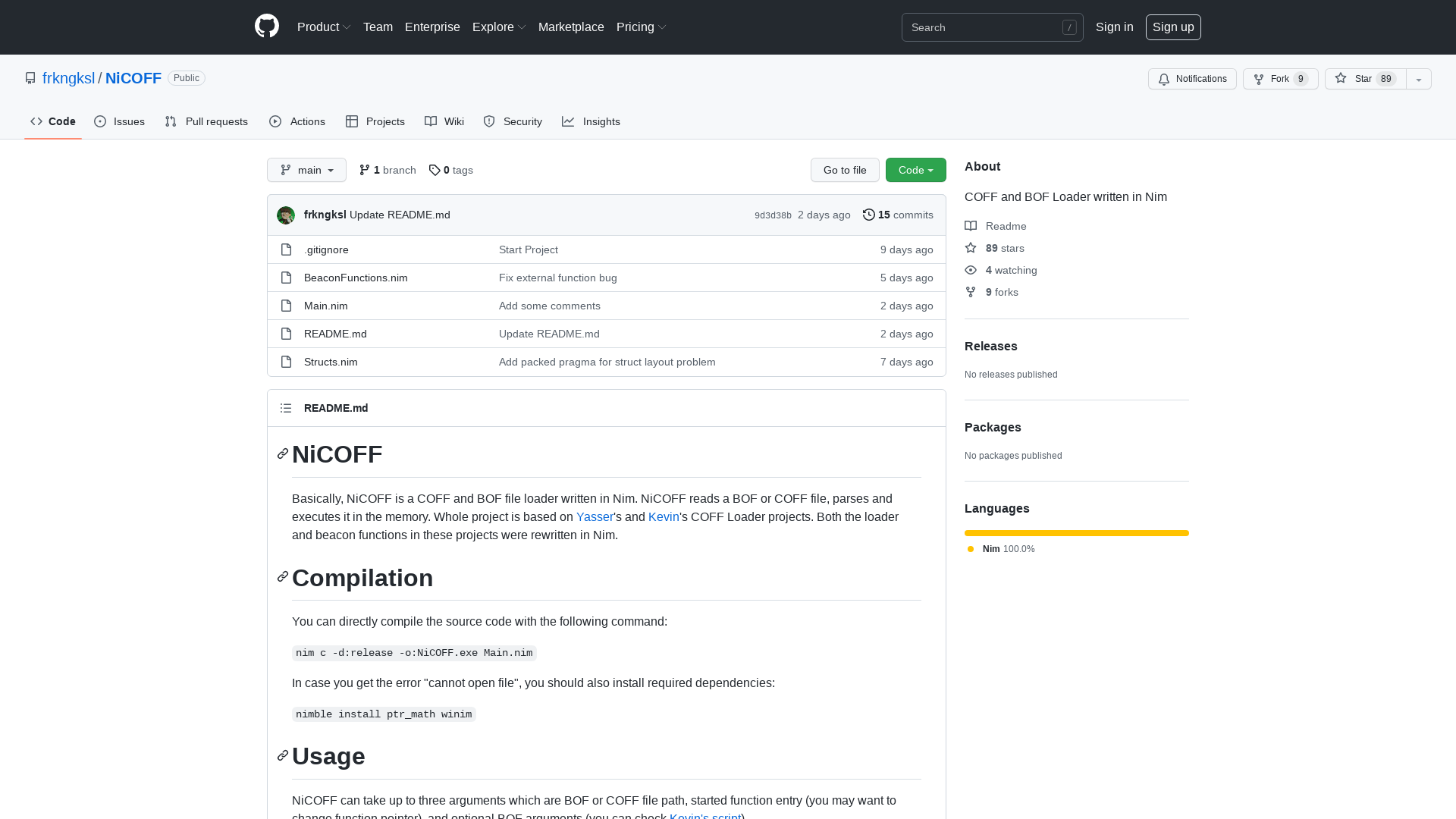 GitHub - frkngksl/NiCOFF: COFF and BOF Loader written in Nim