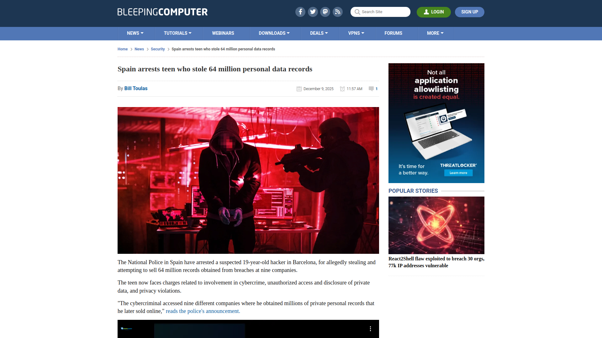 Spain arrests teen who stole 64 million personal data records