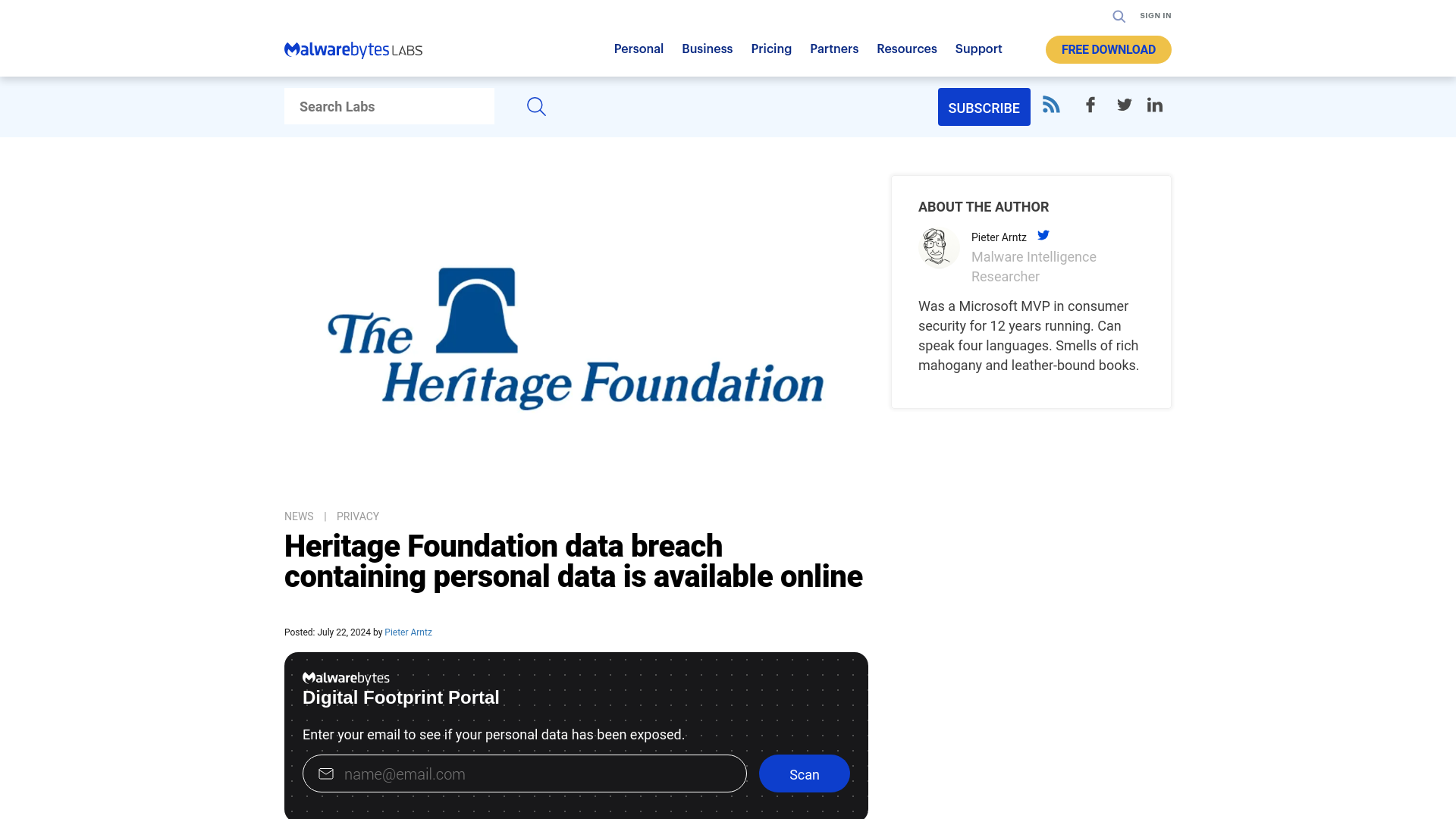 Heritage Foundation data breach containing personal data is available online | Malwarebytes