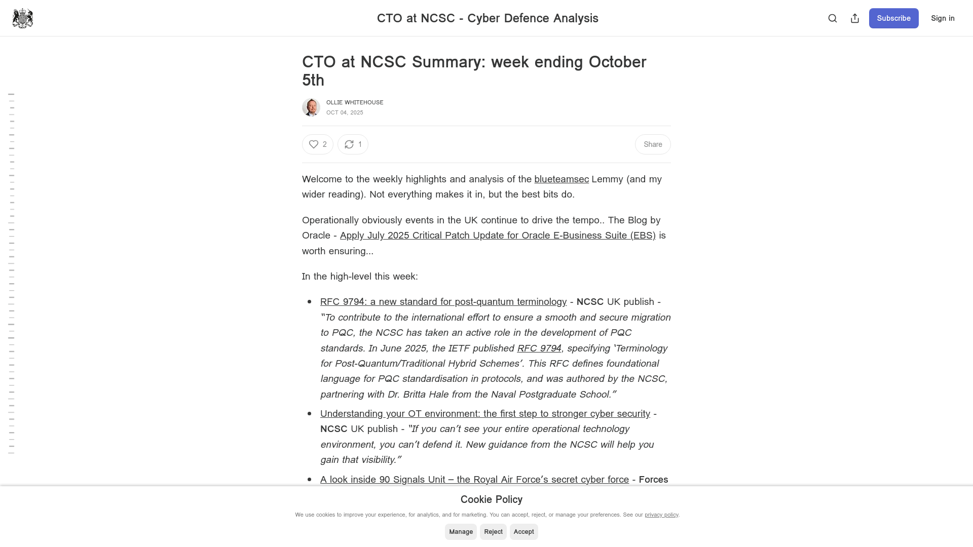 CTO at NCSC Summary: week ending October 5th