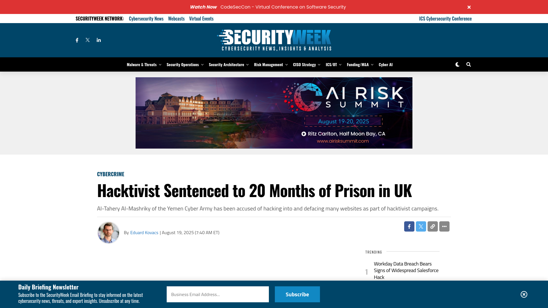 Hacktivist Sentenced to 20 Months of Prison in UK - SecurityWeek