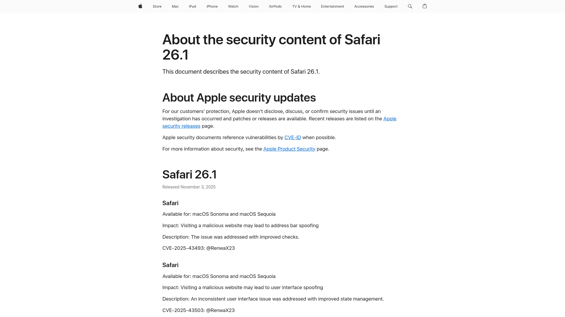 About the security content of Safari 26.1 - Apple Support