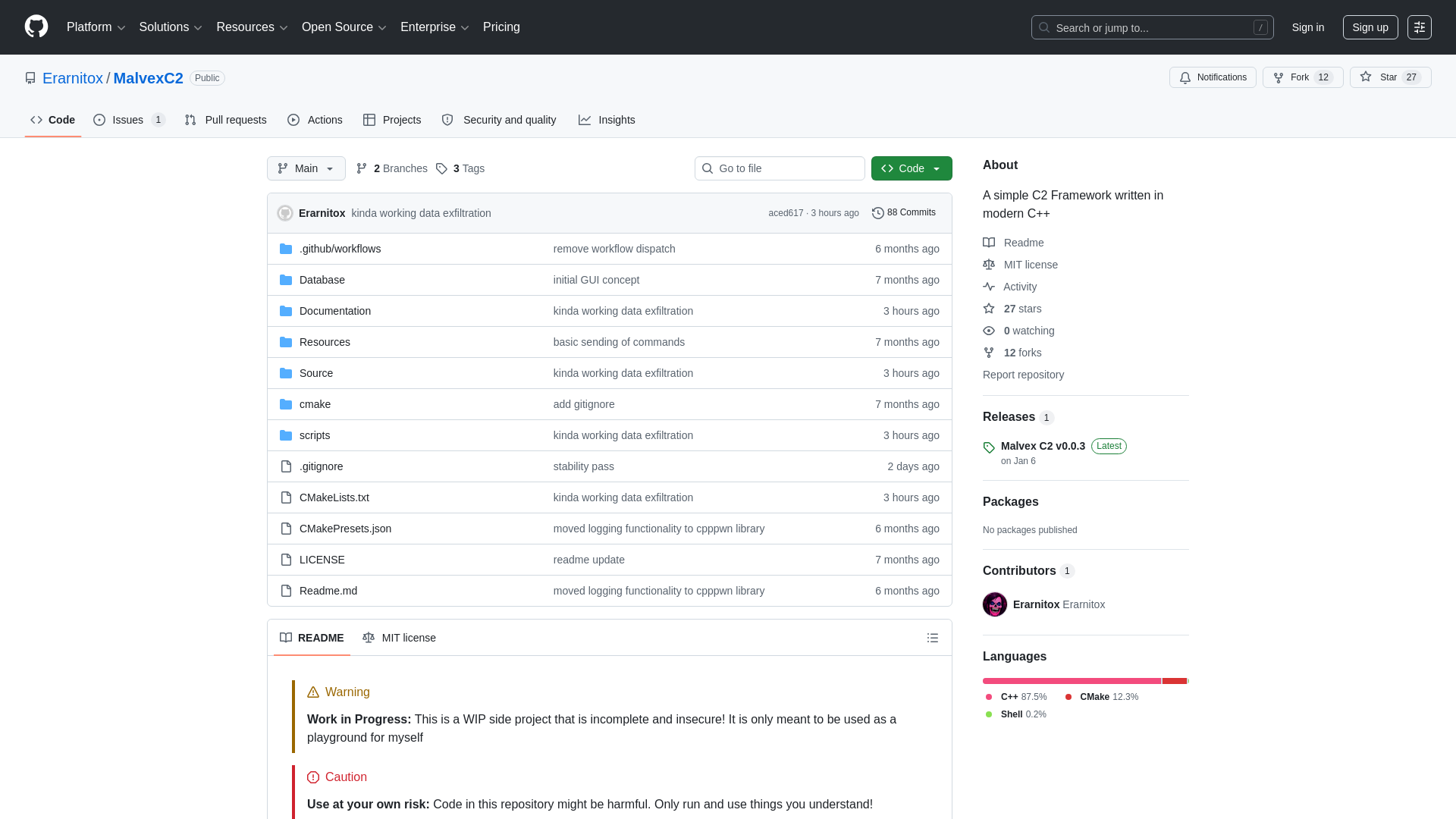 GitHub - Erarnitox/MalvexC2: A simple C2 Framework written in modern C++ · GitHub