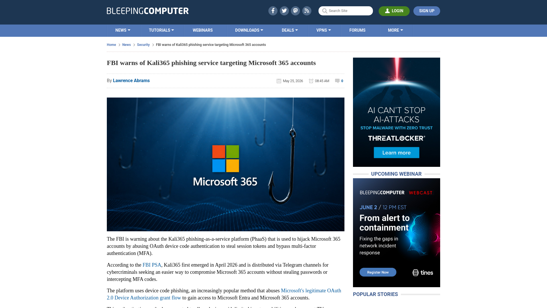 FBI warns of Kali365 phishing service targeting Microsoft 365 accounts