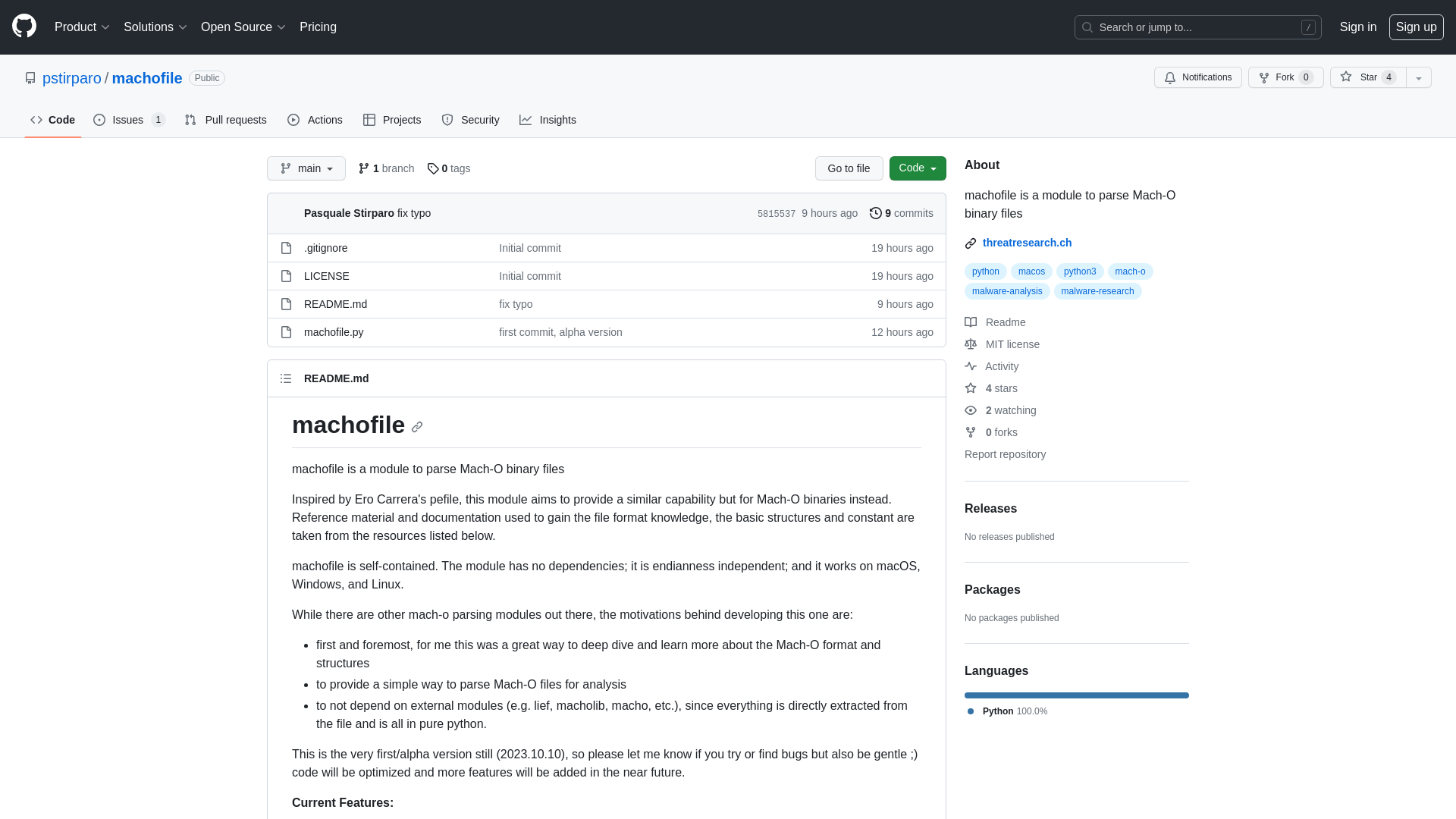 GitHub - pstirparo/machofile: machofile is a module to parse Mach-O binary files