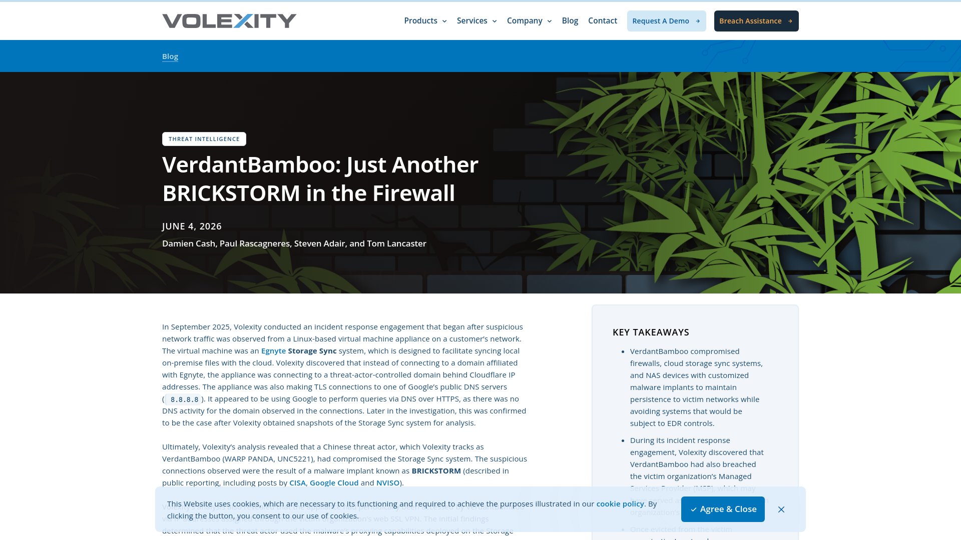 VerdantBamboo: Just Another BRICKSTORM in the Firewall | Volexity