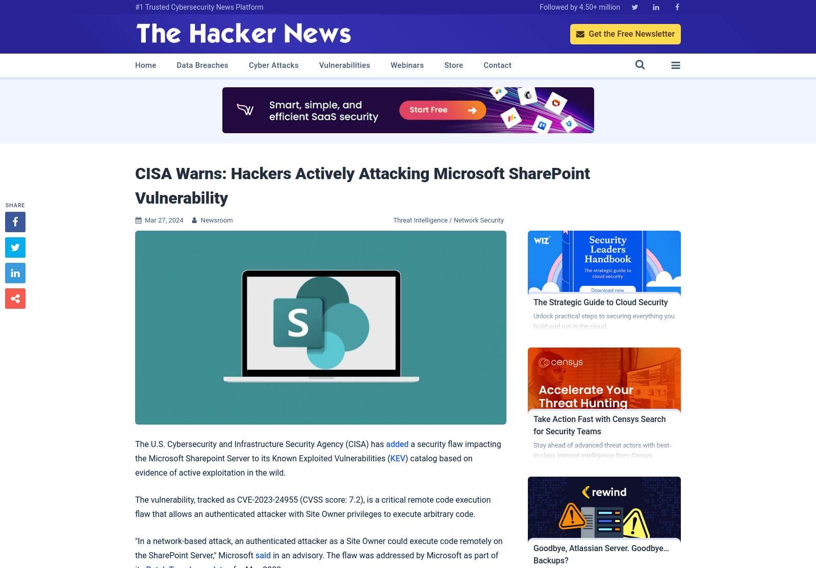 CISA Warns: Hackers Actively Attacking Microsoft SharePoint Vulnerability