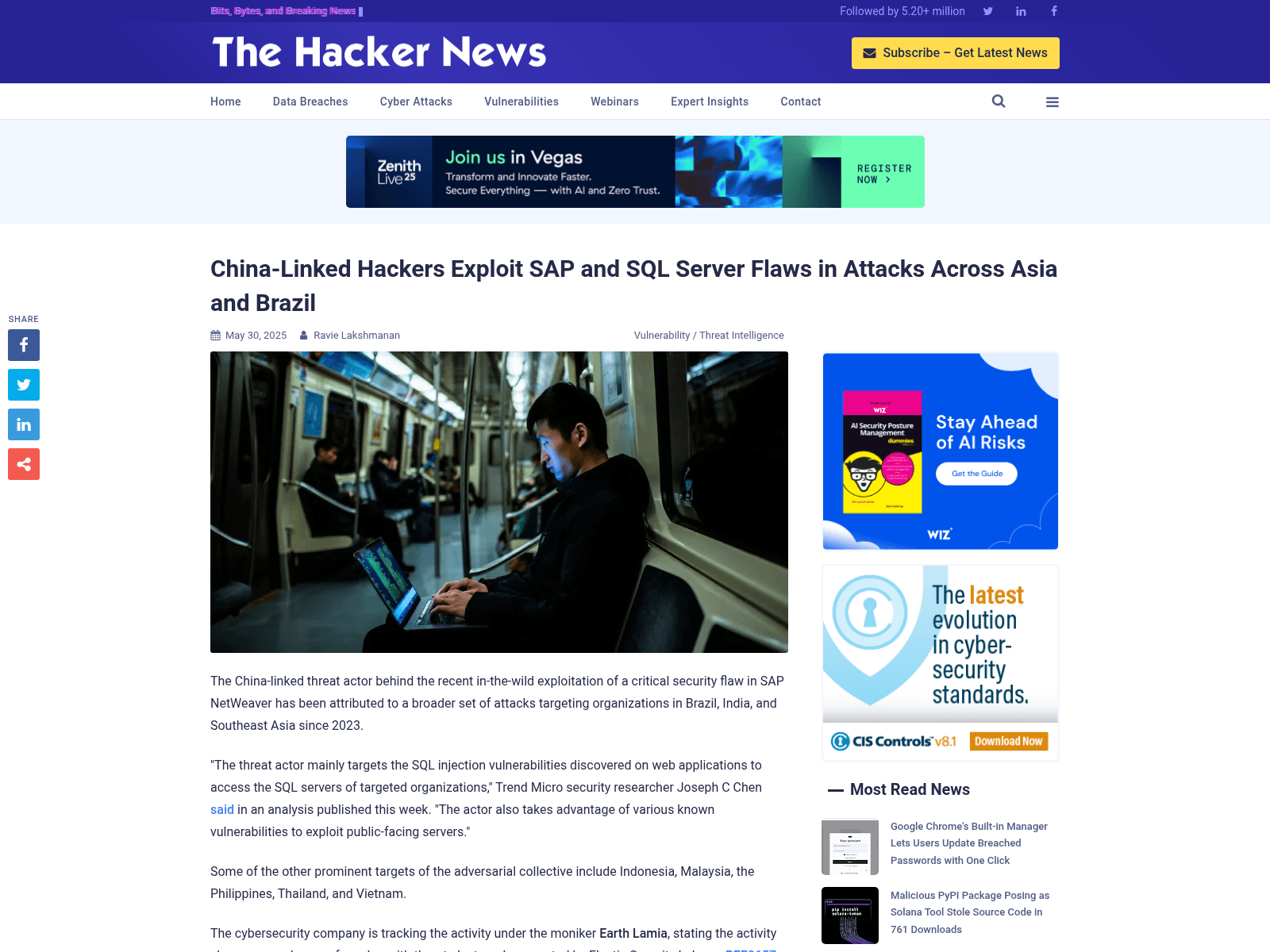 China-Linked Hackers Exploit SAP and SQL Server Flaws in Attacks Across Asia and Brazil