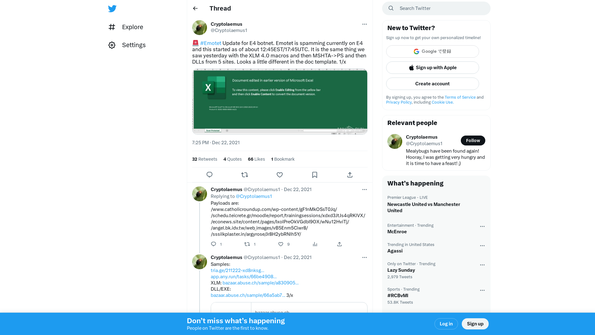Cryptolaemus on Twitter: "🚨 #Emotet Update for E4 botnet. Emotet is spamming currently on E4 and this started as of about 12:45EST/17:45UTC. It is the same thing we saw yesterday with the XLM 4.0 macros and then MSHTA->PS and then DLLs from 5 sites. Looks a little different in the doc template. 1/x https://t.co/FW15V0Y3At" / Twitter