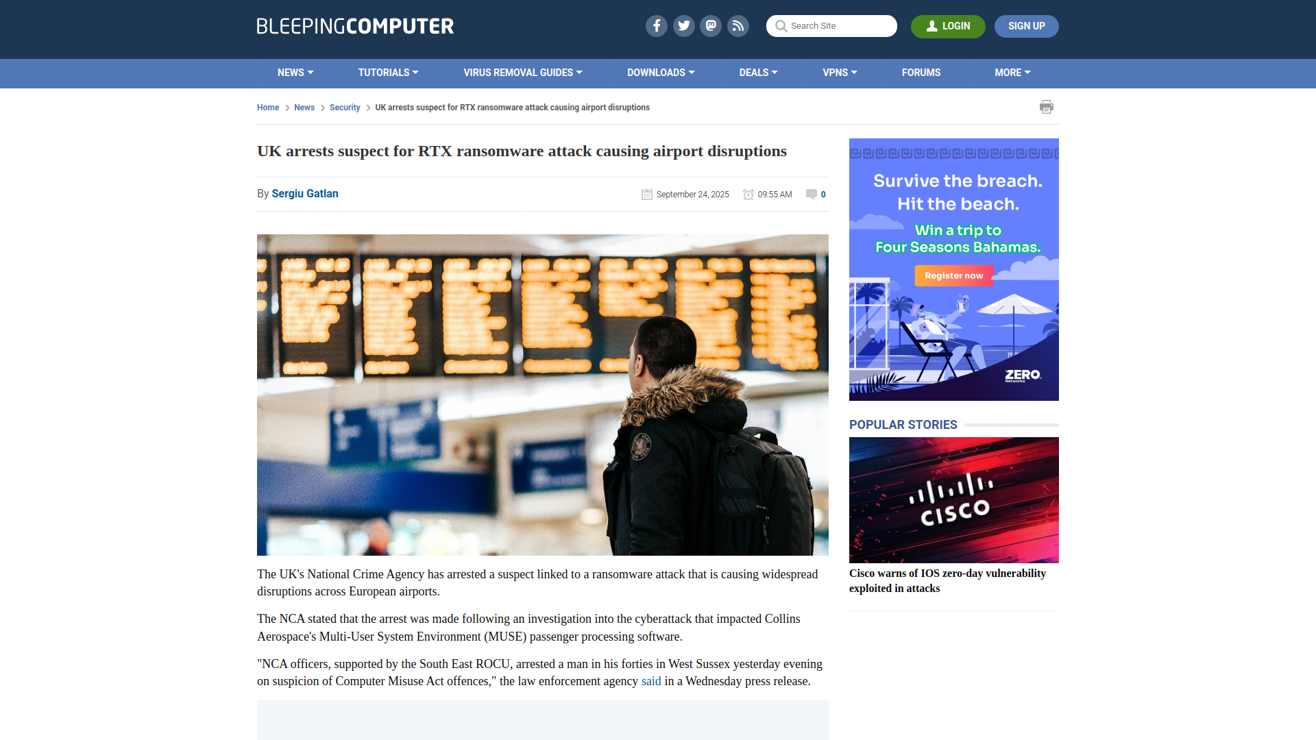 UK arrests suspect for RTX ransomware attack causing airport disruptions