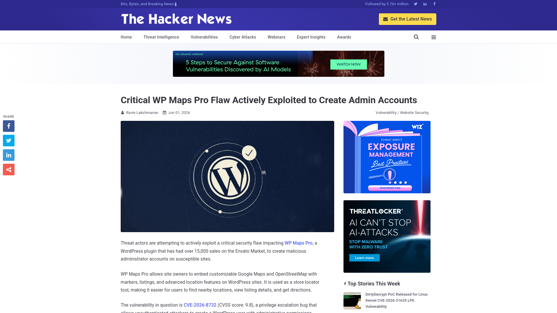 Critical WP Maps Pro Flaw Actively Exploited to Create Admin Accounts