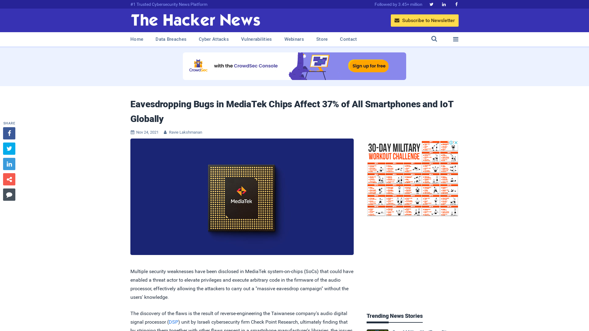 Eavesdropping Bugs in MediaTek Chips Affect 37% of All Smartphones and IoT Globally