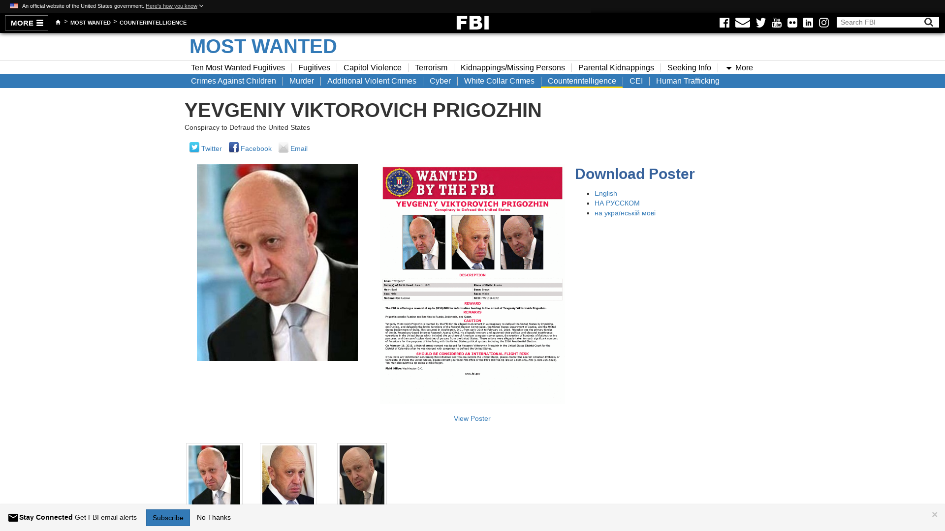 YEVGENIY VIKTOROVICH PRIGOZHIN — FBI