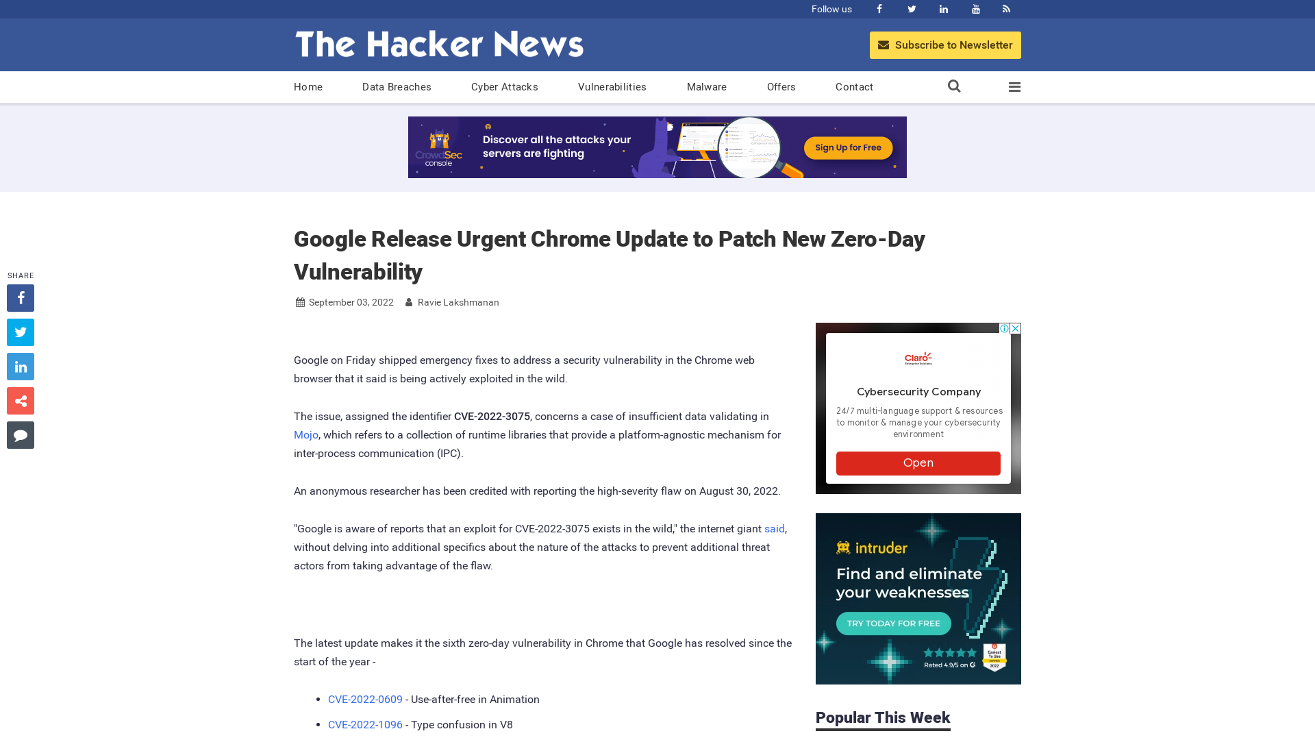 Google Release Urgent Chrome Update to Patch New Zero-Day Vulnerability