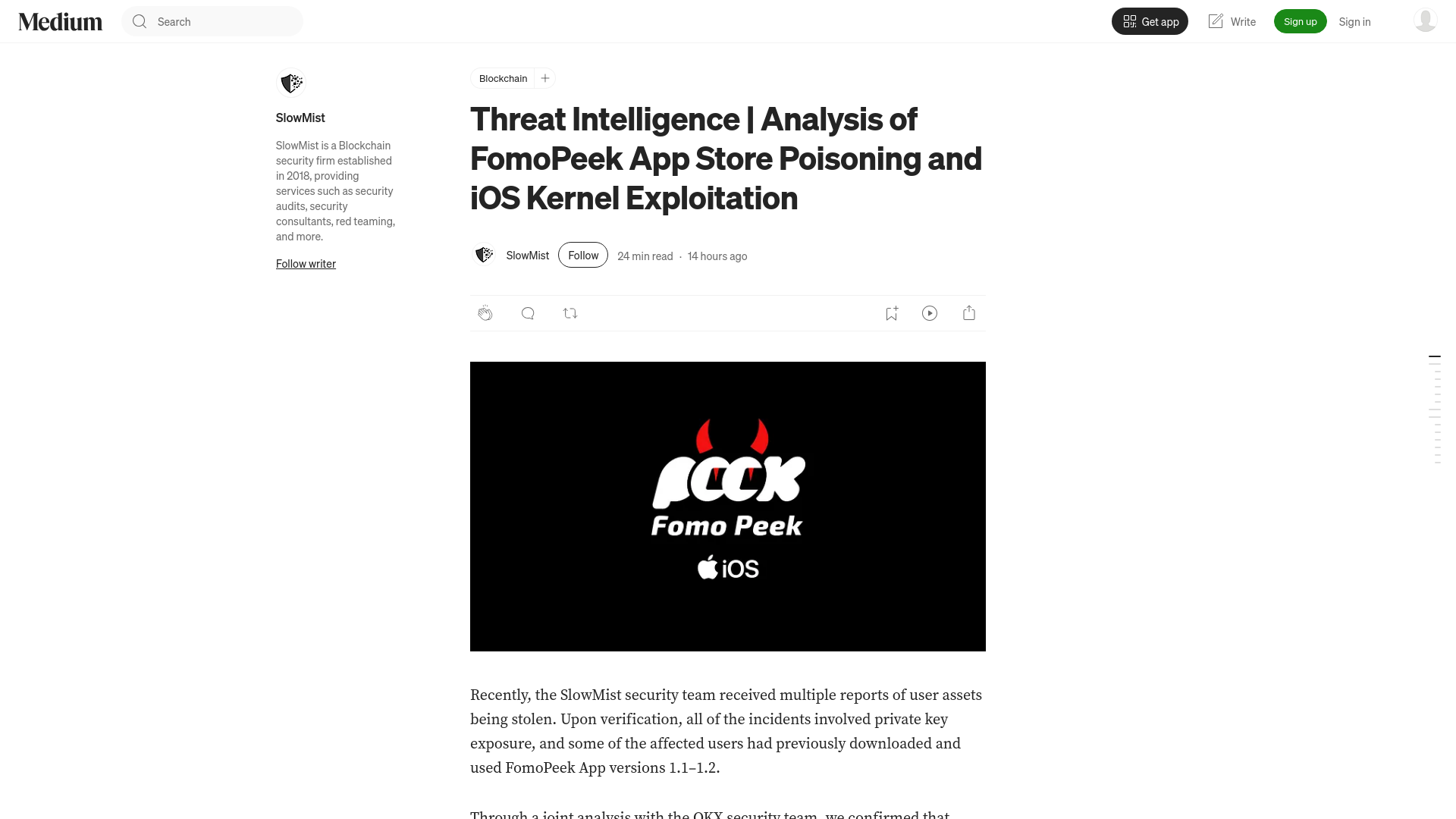 Threat Intelligence | Analysis of FomoPeek App Store Poisoning and iOS Kernel Exploitation | by SlowMist | Sep, 2026 | Medium