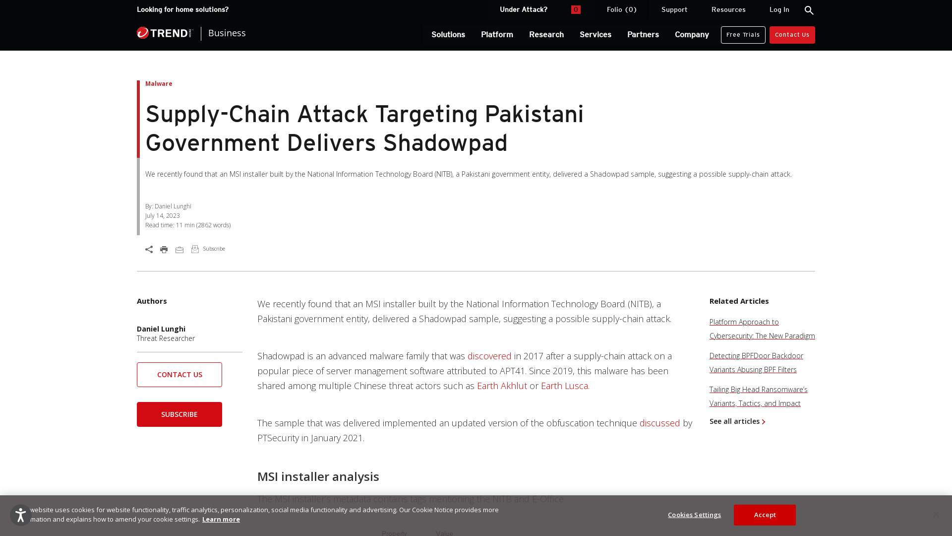 Supply Chain Attack Targeting Pakistani Government Delivers Shadowpad