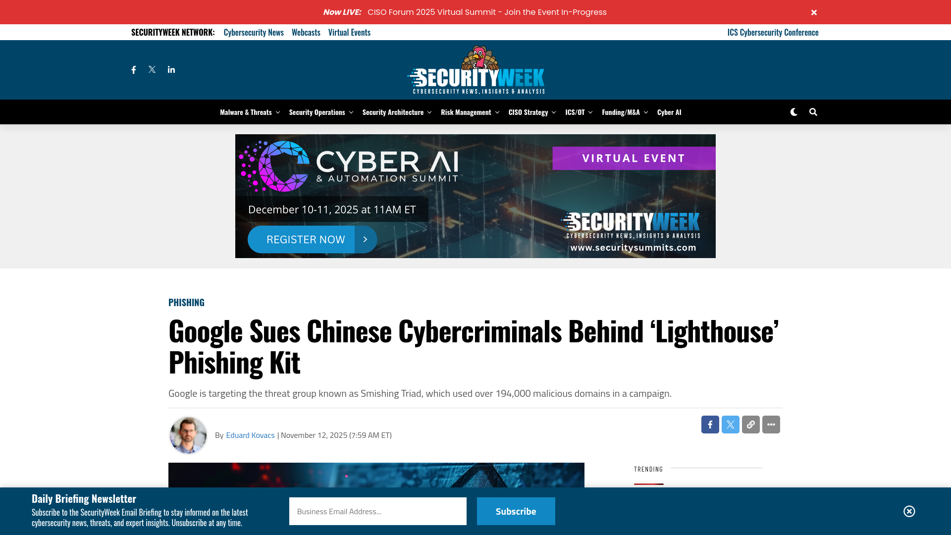 Google Sues Chinese Cybercriminals Behind 'Lighthouse' Phishing Kit - SecurityWeek