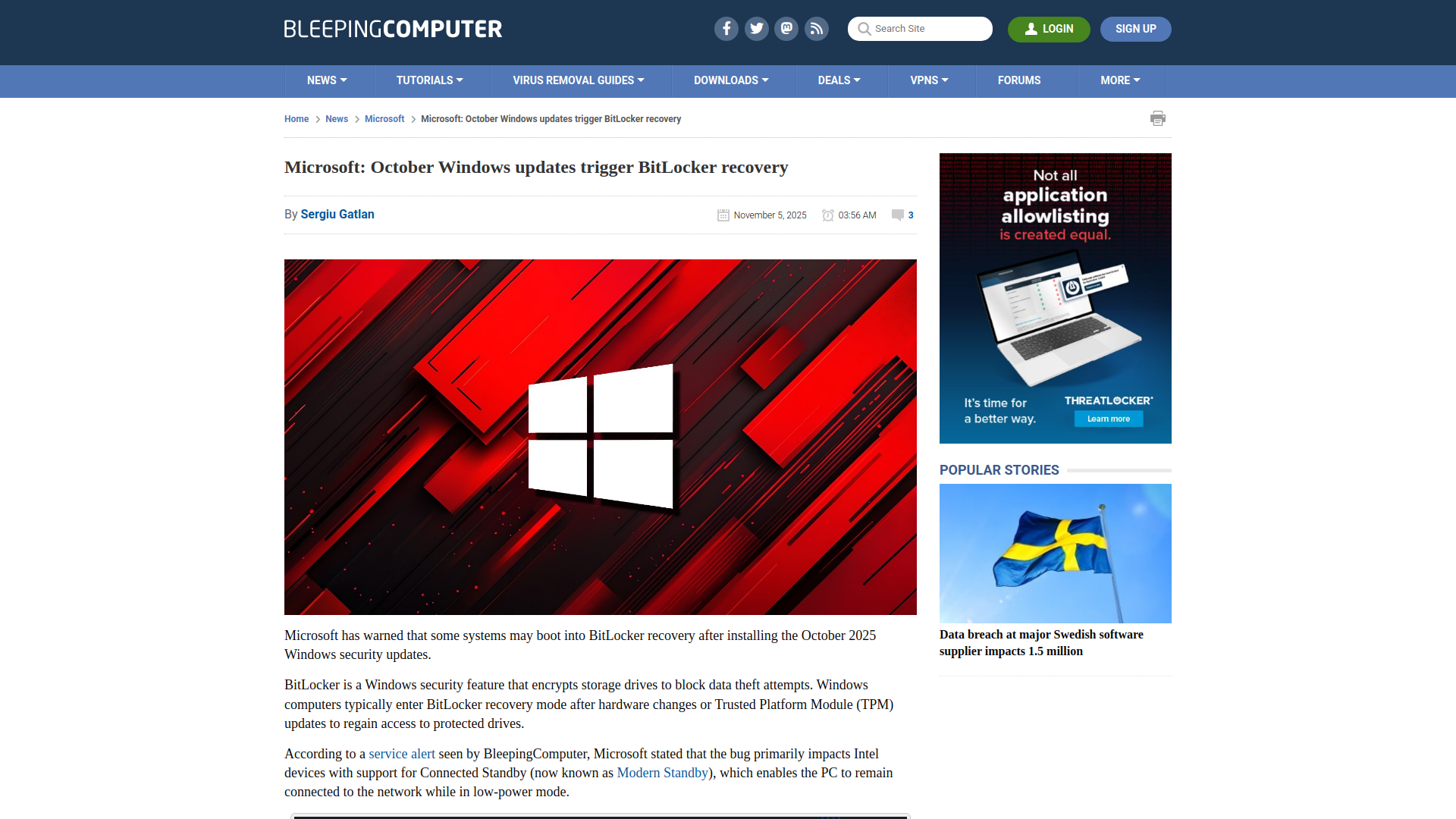 Microsoft: October Windows updates trigger BitLocker recovery