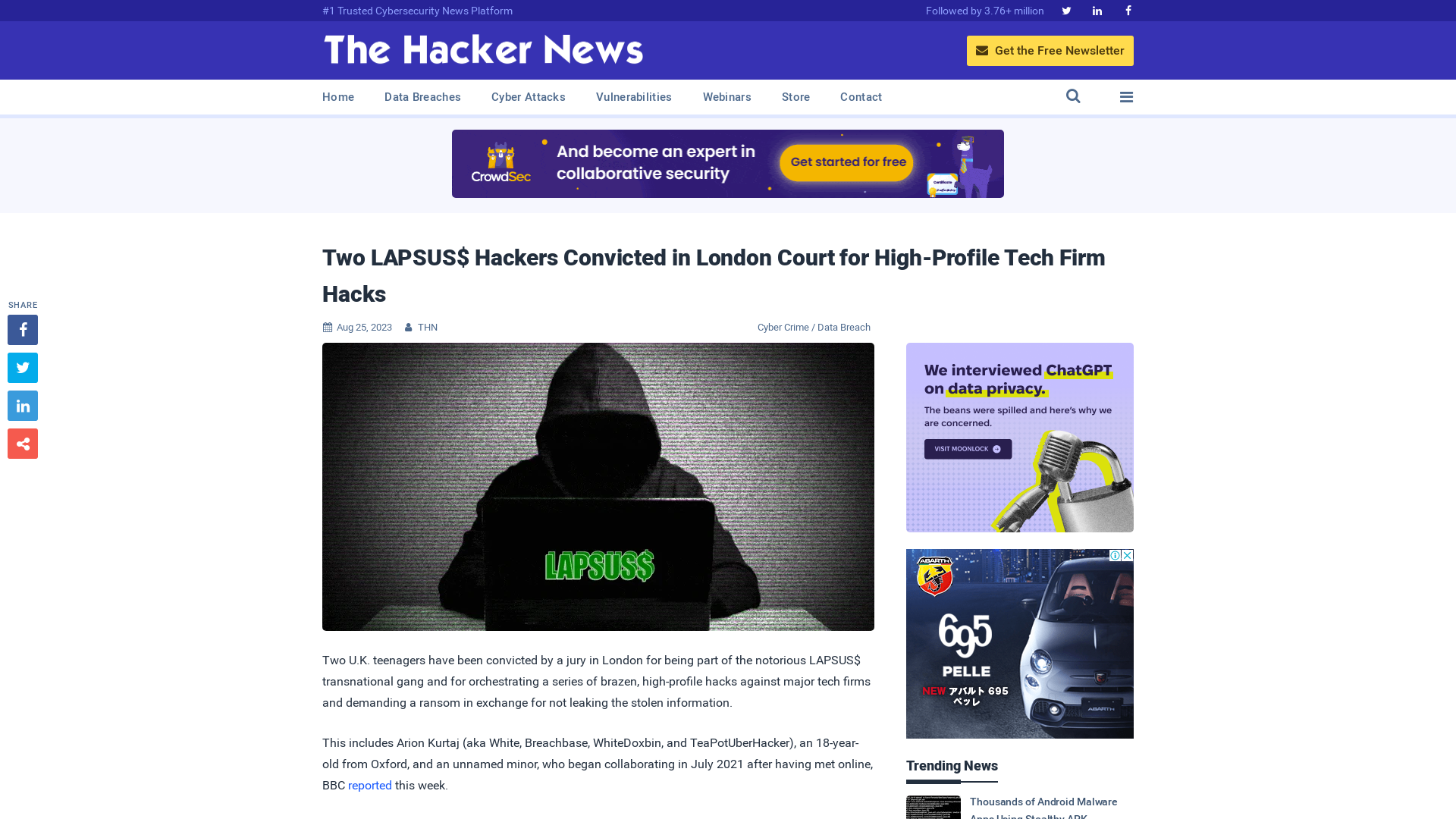 Two LAPSUS$ Hackers Convicted in London Court for High-Profile Tech Firm Hacks