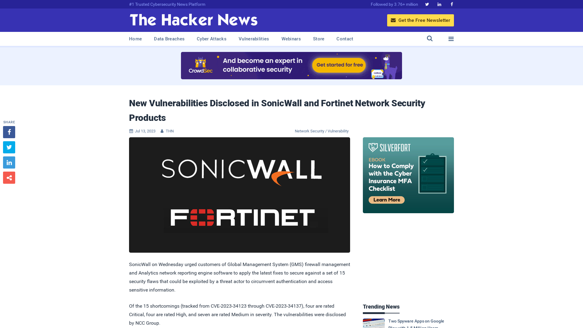 New Vulnerabilities Disclosed in SonicWall and Fortinet Network Security Products