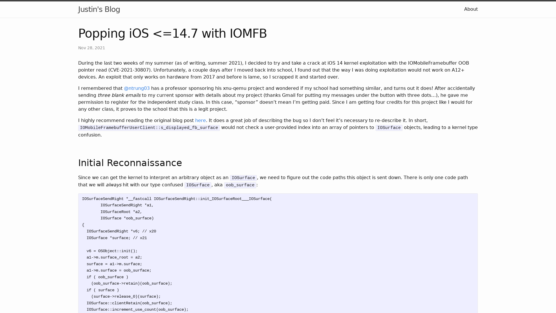 Popping iOS <=14.7 with IOMFB | Justin’s Blog