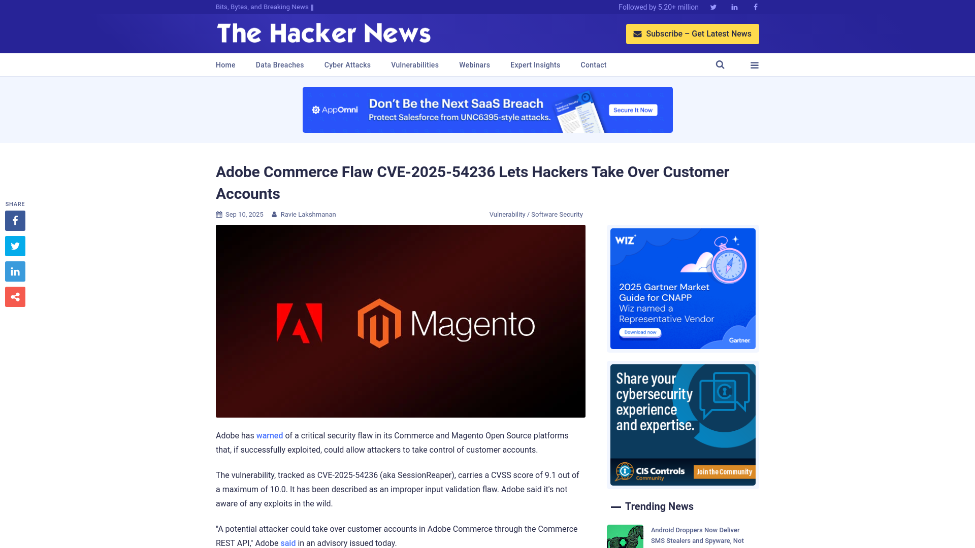 Adobe Commerce Flaw CVE-2025-54236 Lets Hackers Take Over Customer Accounts