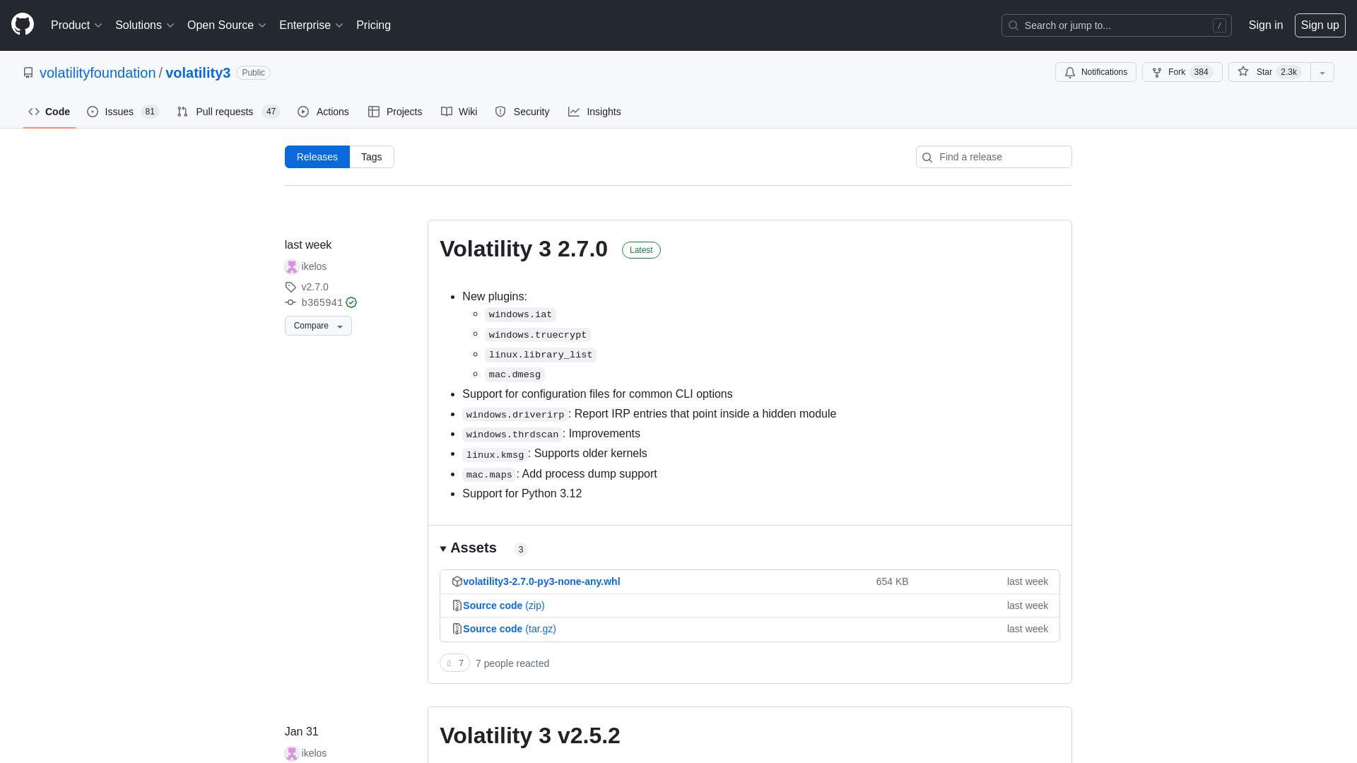 Releases · volatilityfoundation/volatility3