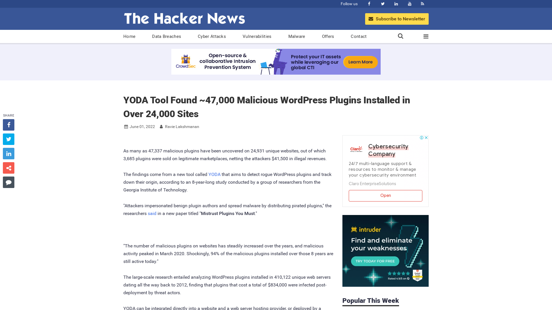 YODA Tool Found ~47,000 Malicious WordPress Plugins Installed in Over 24,000 Sites