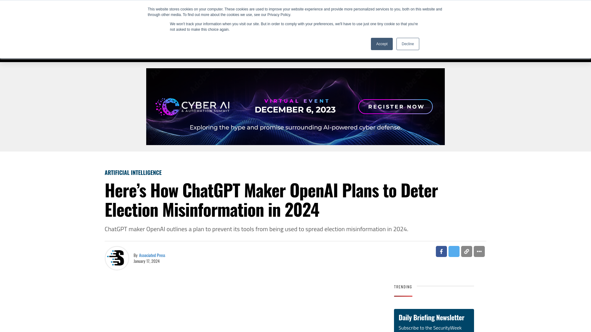 Here's How ChatGPT Maker OpenAI Plans to Deter Election Misinformation in 2024 - SecurityWeek