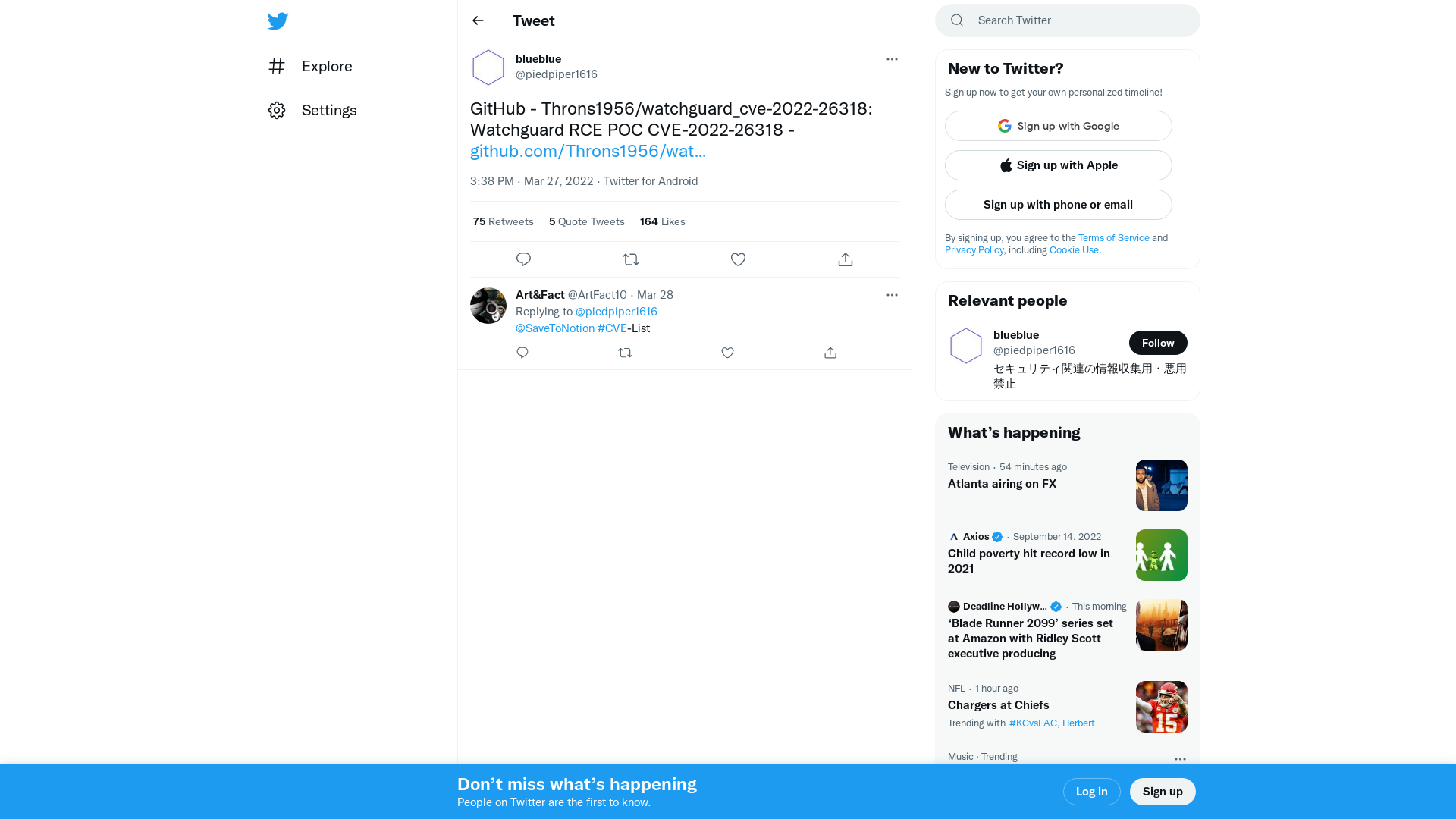 blueblue on Twitter: "GitHub - Throns1956/watchguard_cve-2022-26318: Watchguard RCE POC CVE-2022-26318 - https://t.co/b4MFbOTGaF" / Twitter