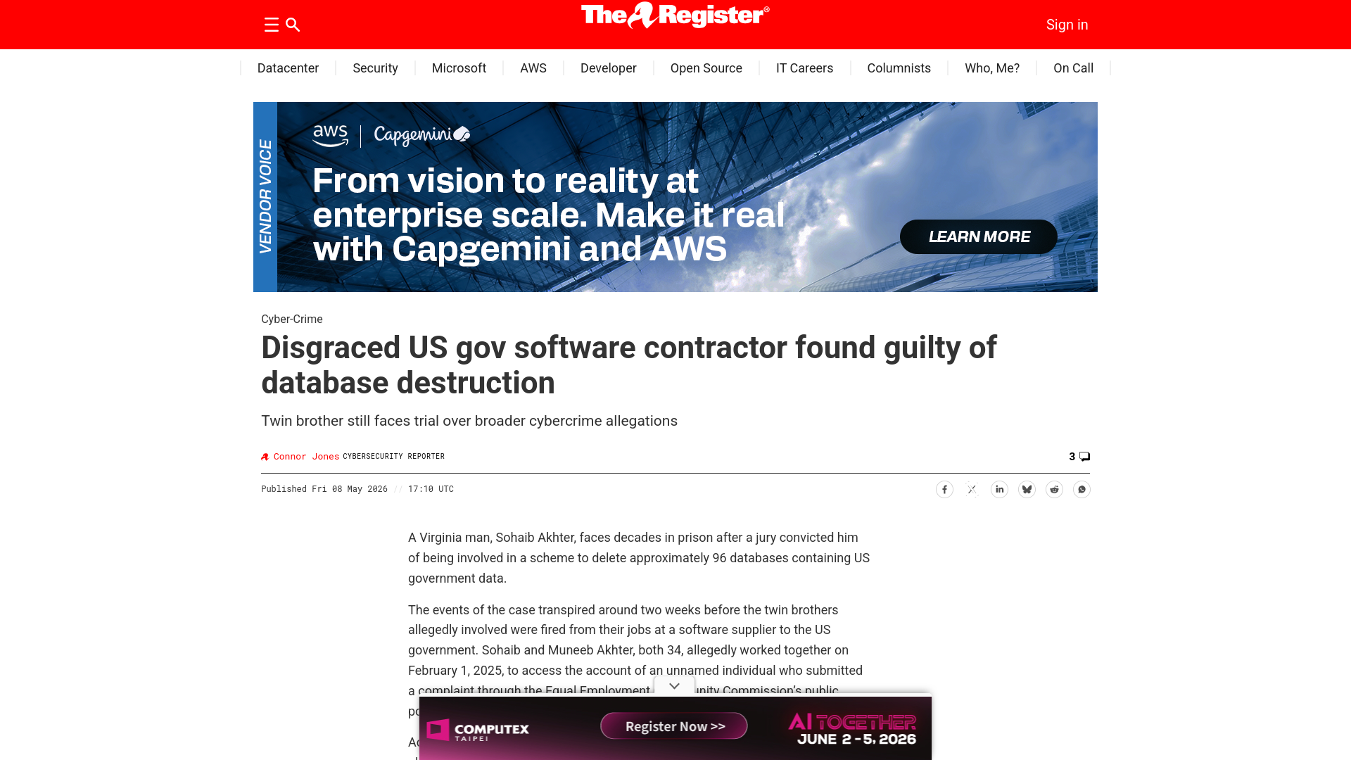 Former US contractor convicted in federal database wipe case