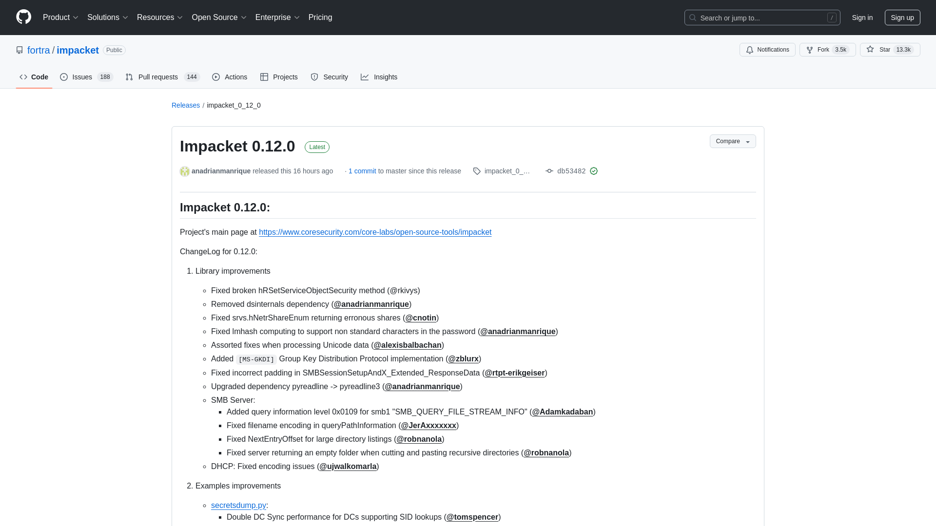 Release Impacket 0.12.0 · fortra/impacket · GitHub