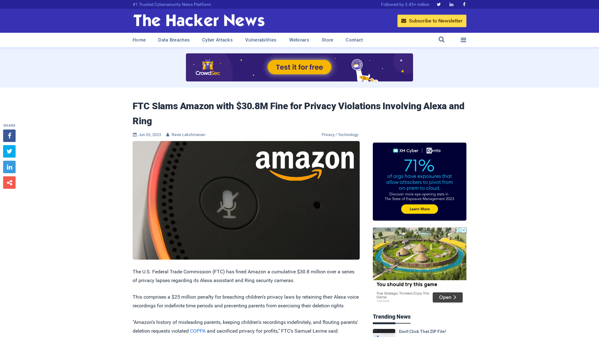 FTC Slams Amazon with $30.8M Fine for Privacy Violations Involving Alexa and Ring