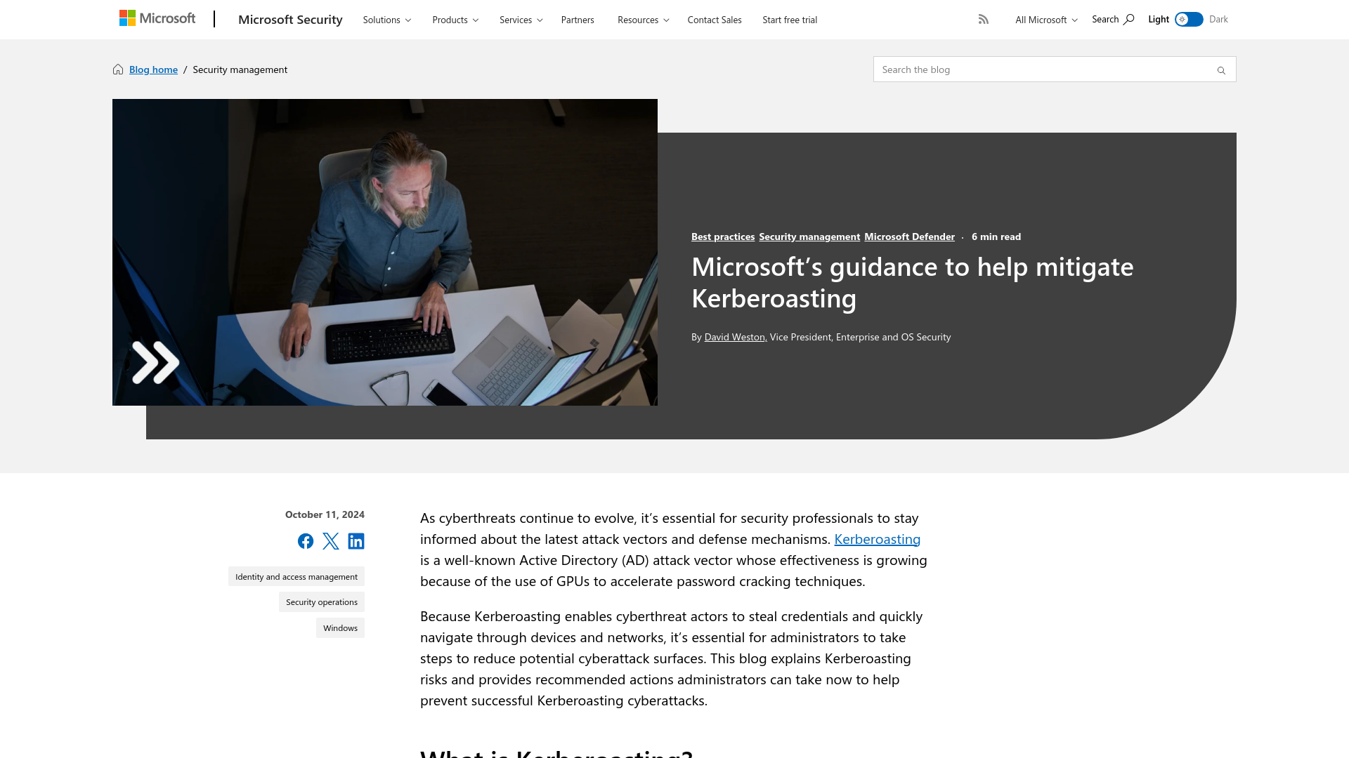 Microsoft's guidance to help mitigate Kerberoasting   | Microsoft Security Blog