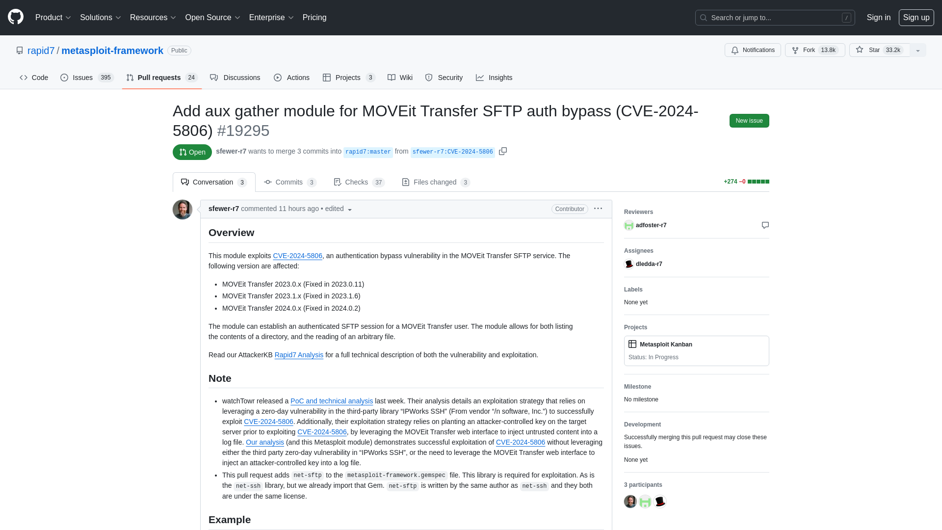 Add aux gather module for MOVEit Transfer SFTP auth bypass (CVE-2024-5806) by sfewer-r7 · Pull Request #19295 · rapid7/metasploit-framework · GitHub