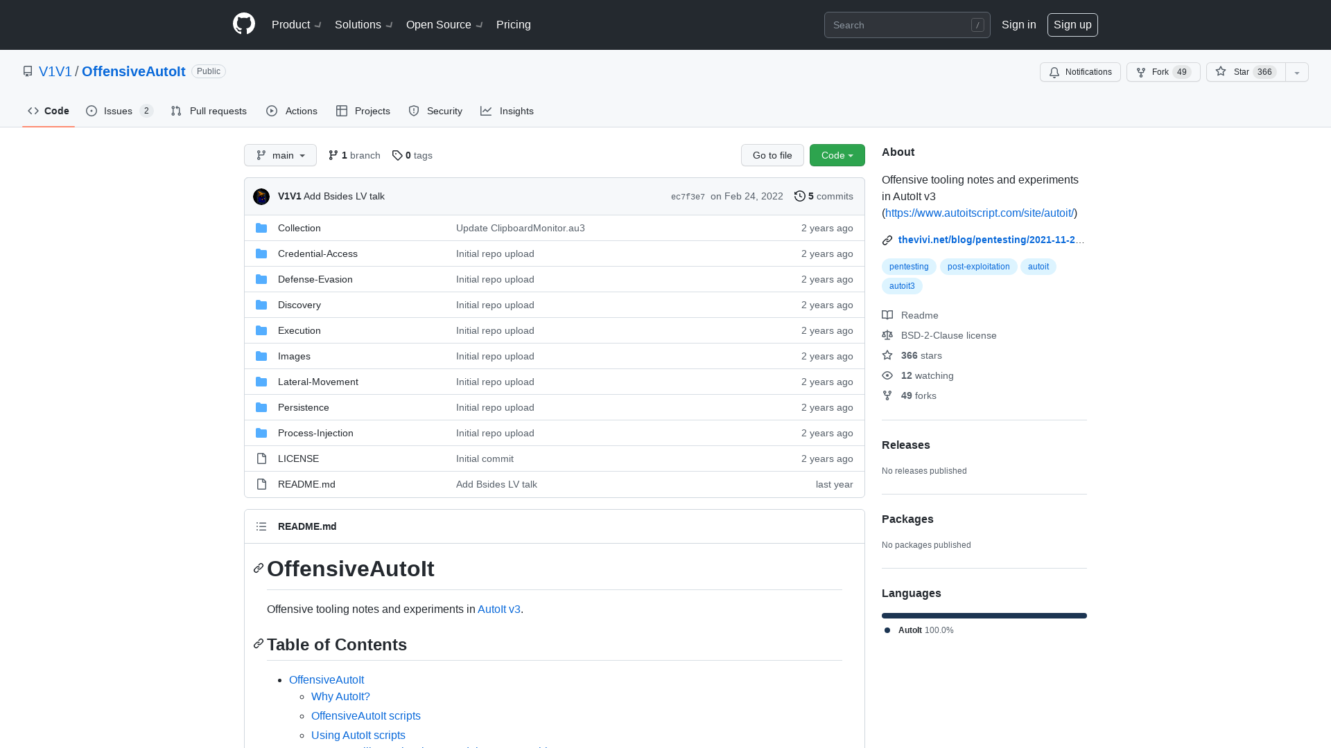 GitHub - V1V1/OffensiveAutoIt: Offensive tooling notes and experiments in AutoIt v3 (https://www.autoitscript.com/site/autoit/)